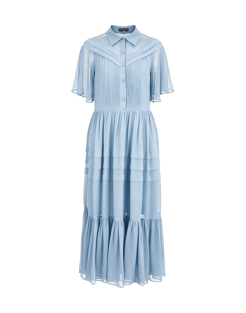SALAZIA Linen Gauze Sleeve Openwork Long Dresses
