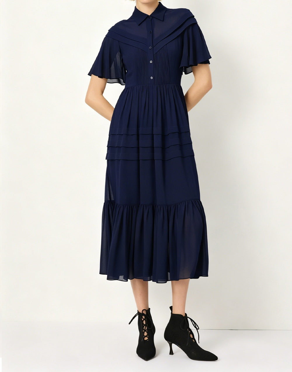 SALAZIA Linen Gauze Sleeve Openwork Long Dresses