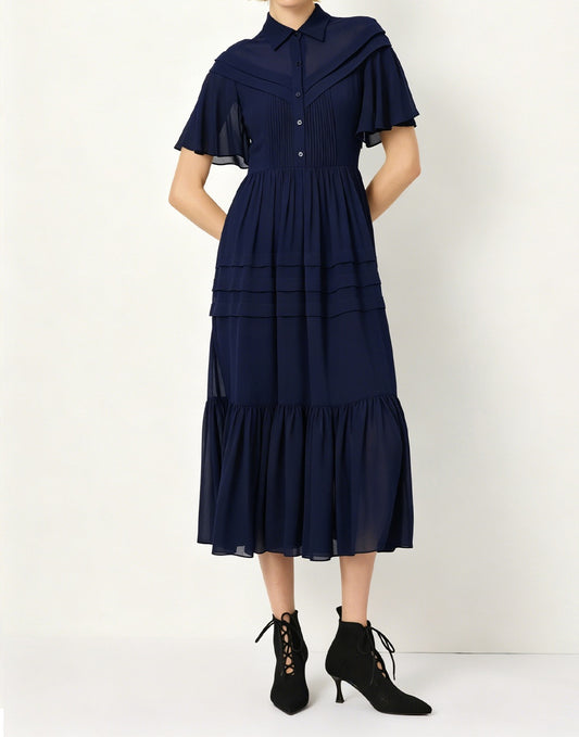SALAZIA Linen Gauze Sleeve Openwork Long Dresses