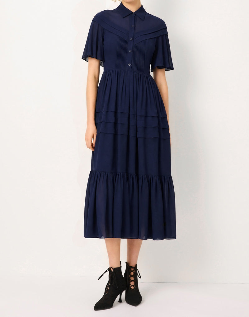 SALAZIA Linen Gauze Sleeve Openwork Long Dresses