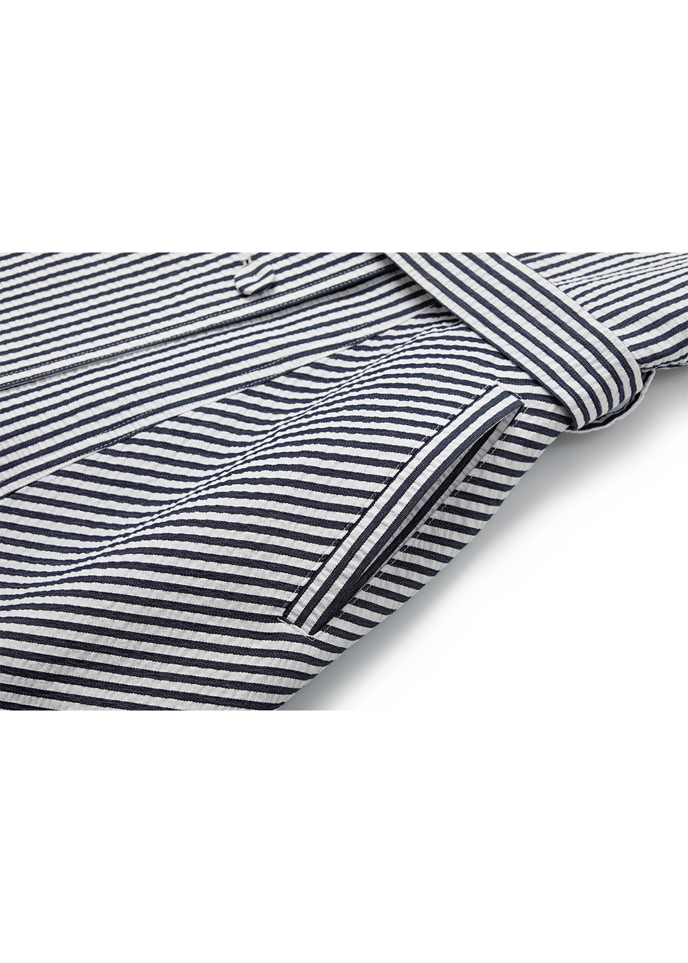 SALAZIA Blue-White Stripe Cotton Blend Long-Sleeve Dresses