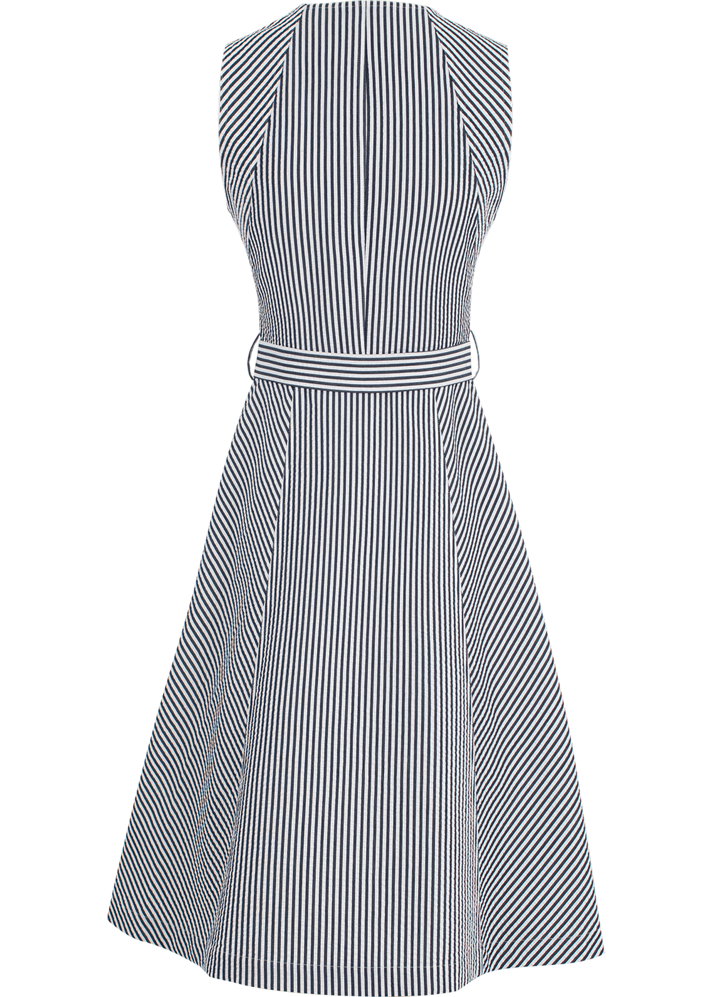SALAZIA Blue-White Stripe Cotton Blend Long-Sleeve Dresses