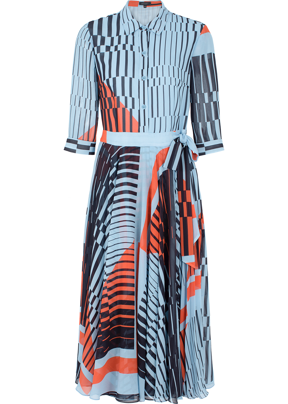 SALAZIA Blue-Black-Red Geometric Long-Sleeve Dresses
