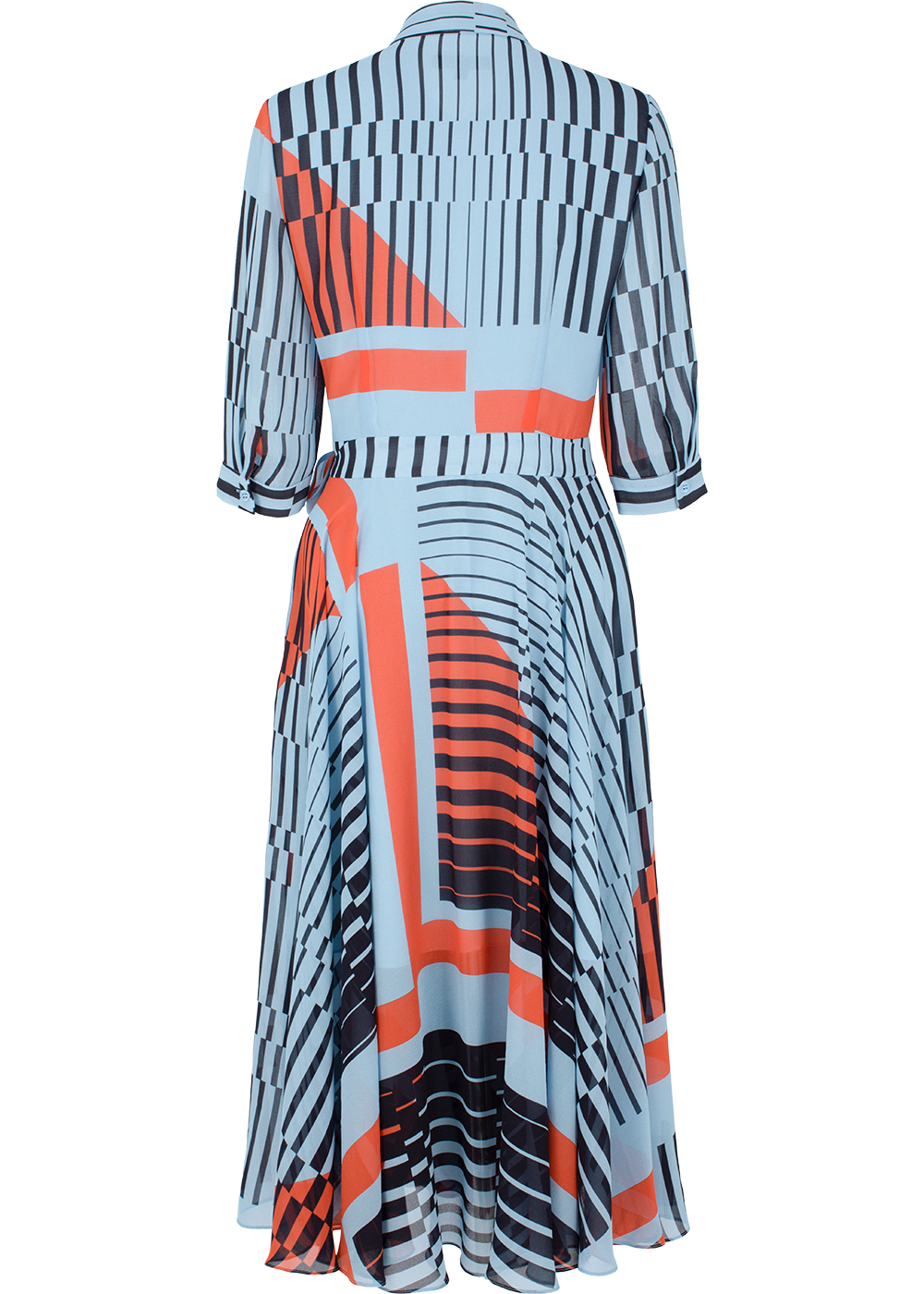 SALAZIA Blue-Black-Red Geometric Long-Sleeve Dresses