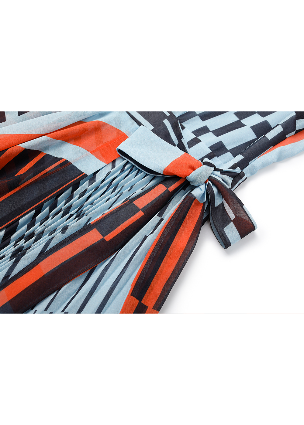 SALAZIA Blue-Black-Red Geometric Long-Sleeve Dresses