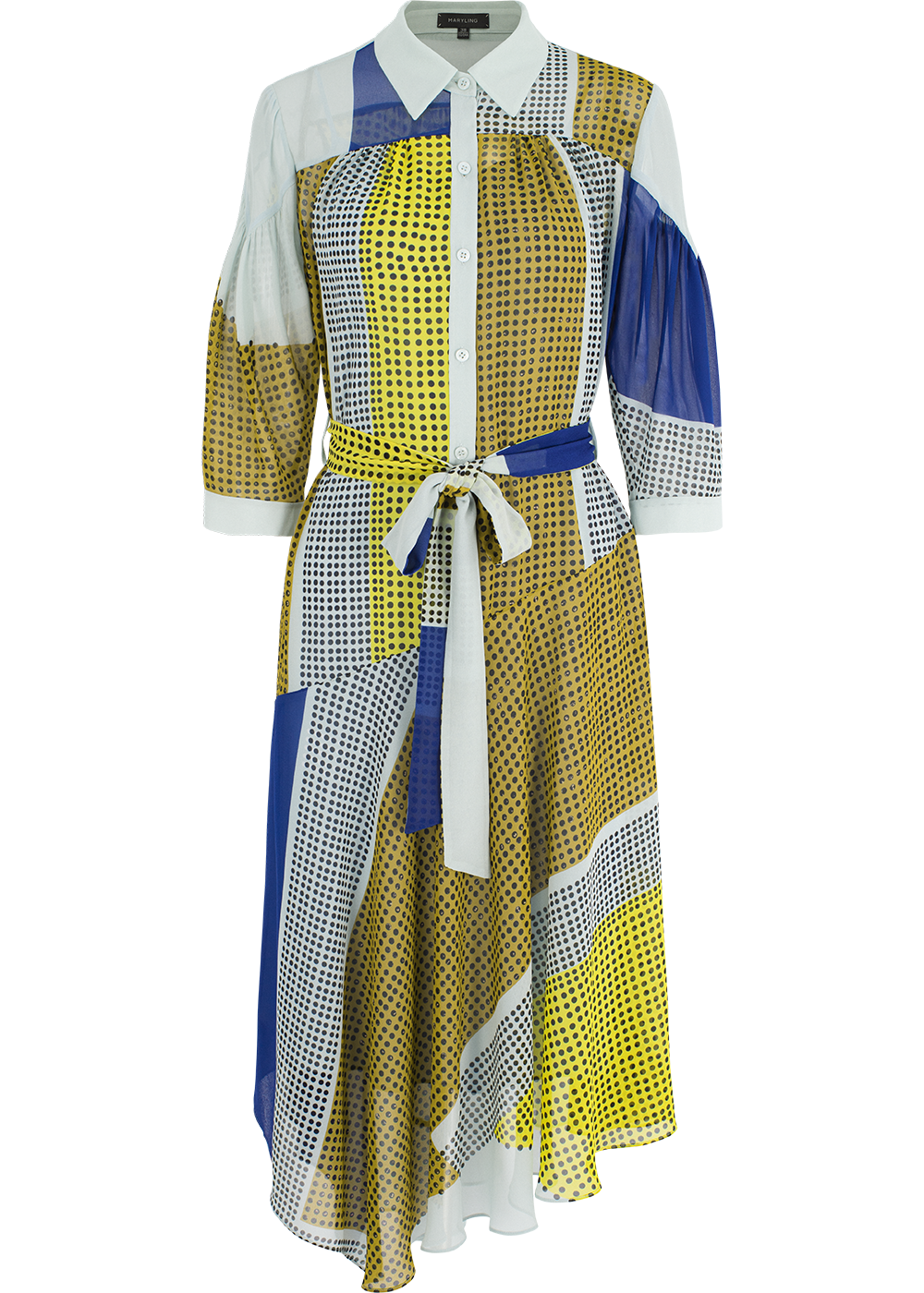SALAZIA Blue-Brown Collage Long-Sleeve Dresses