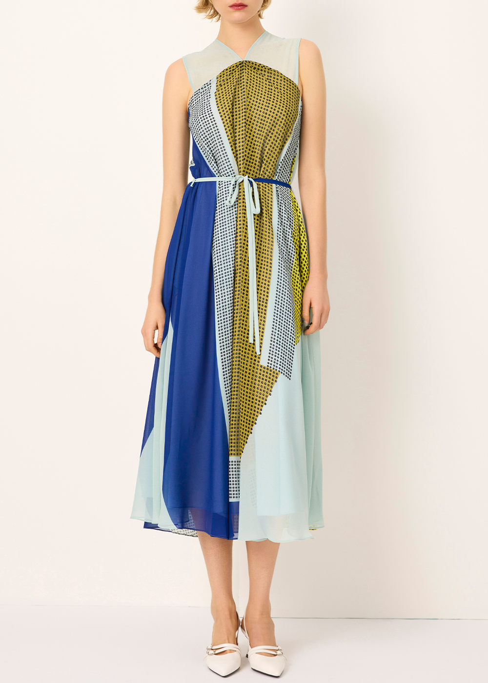 SALAZIA Blue-Brown Collage Print Dresses