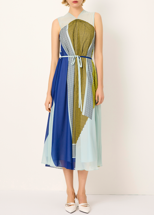 SALAZIA Blue-Brown Collage Print Dresses