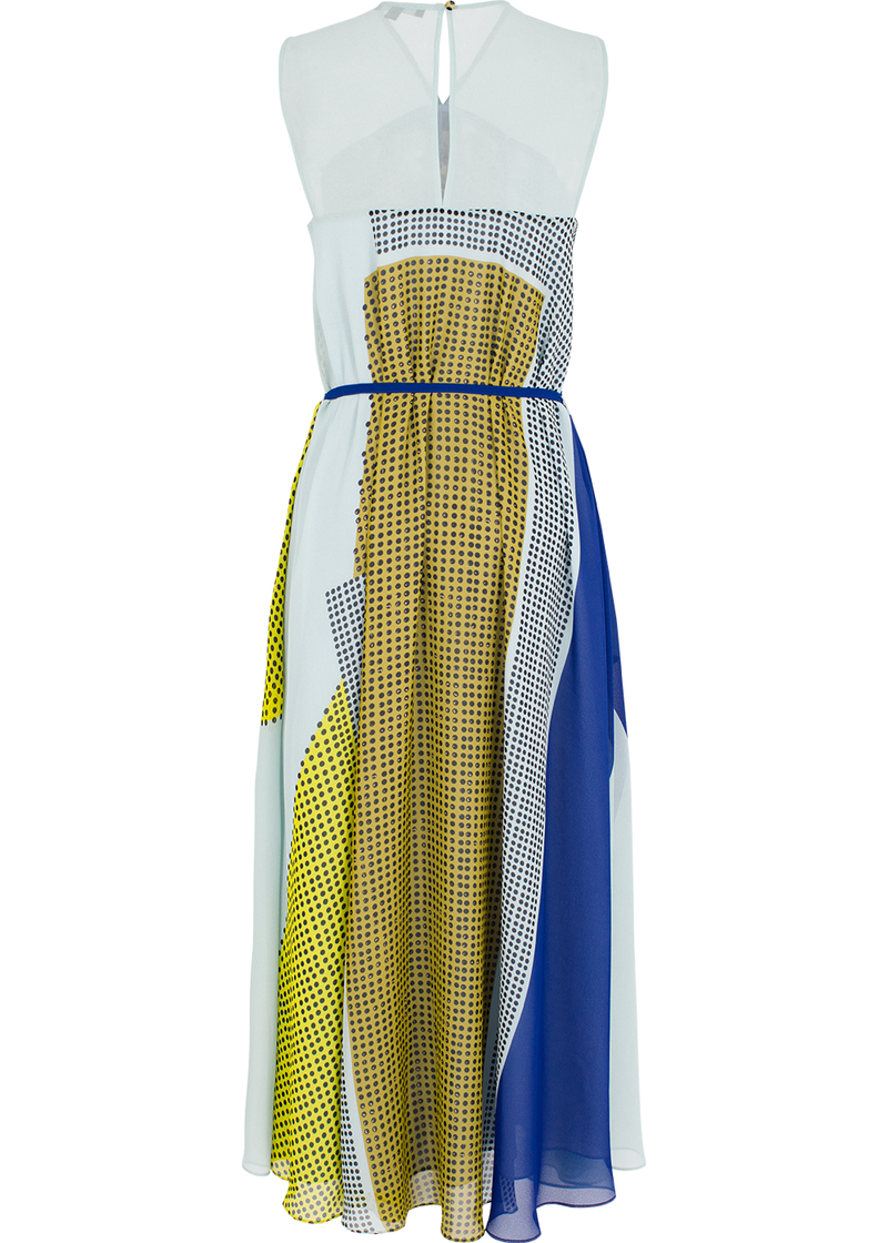 SALAZIA Blue-Brown Collage Print Dresses