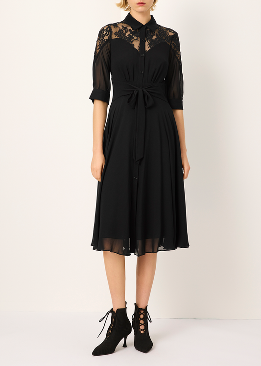 SALAZIA Black Silk Lace Dresses