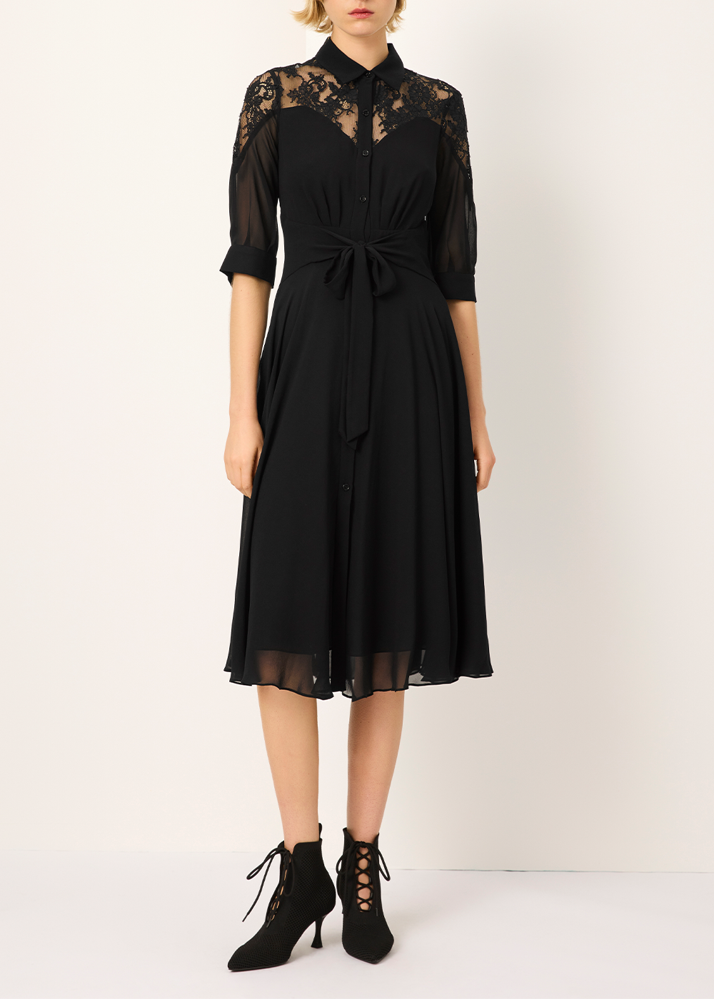 SALAZIA Black Silk Lace Dresses