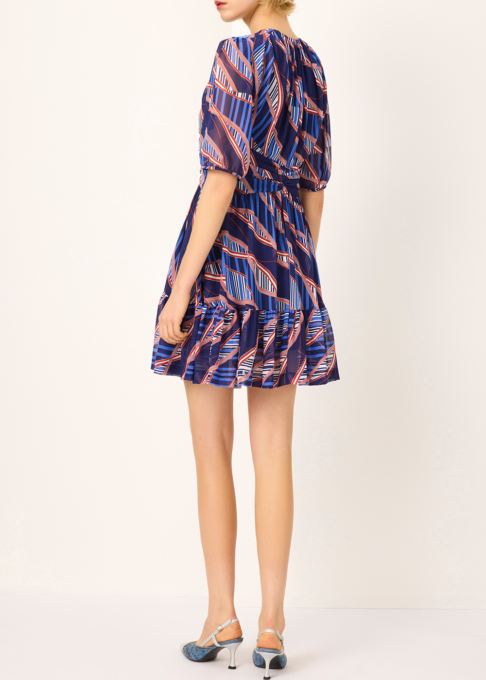 SALAZIA Blue-Red Wave Print Dresses