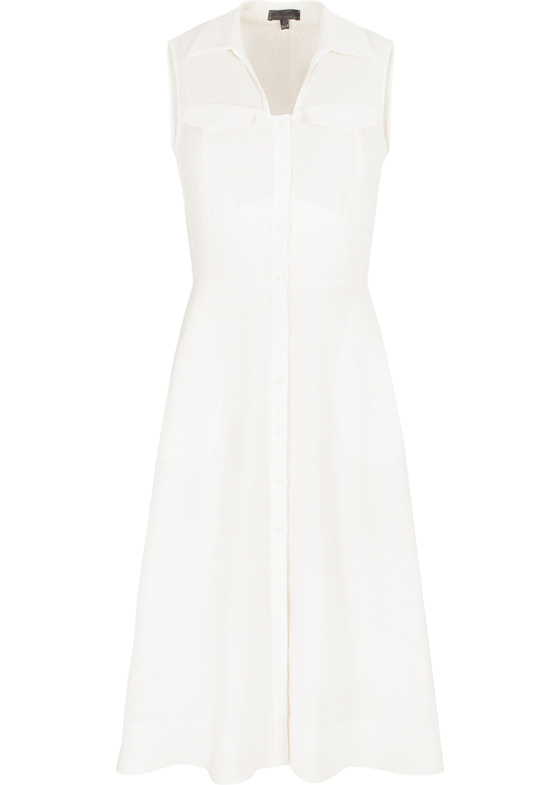SALAZIA White Linen-Viscose Blend Long-Sleeve Dresses