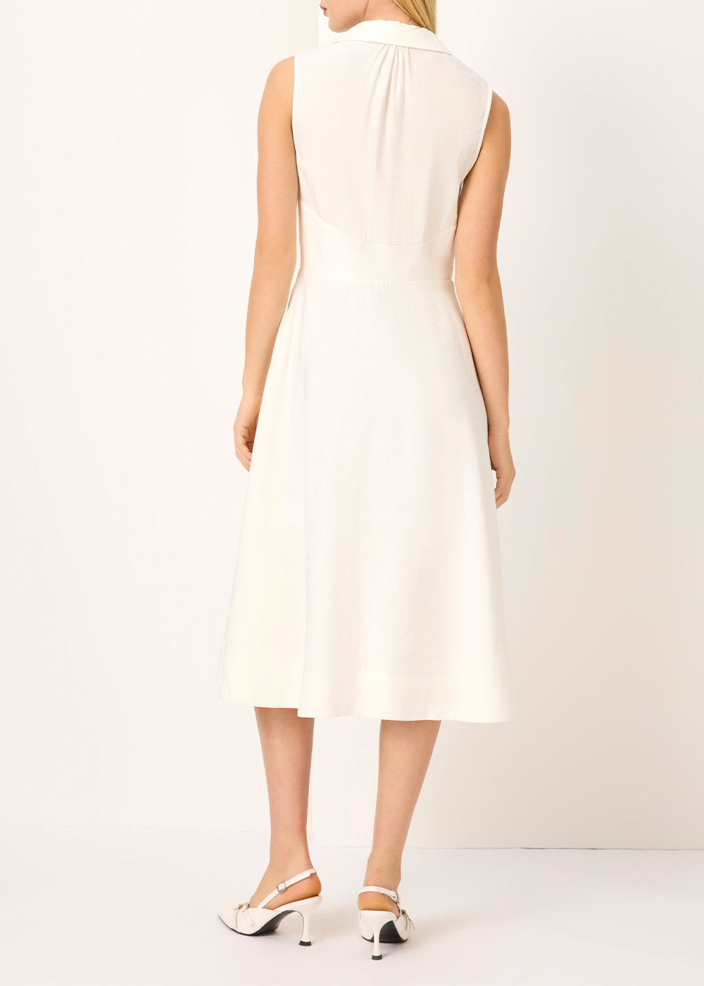 SALAZIA White Linen-Viscose Blend Long-Sleeve Dresses