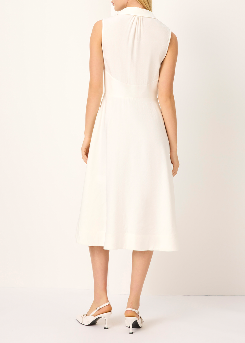 SALAZIA White Linen-Viscose Blend Long-Sleeve Dresses