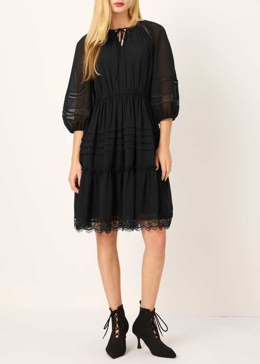 SALAZIA Black Silk Tiered Dresses