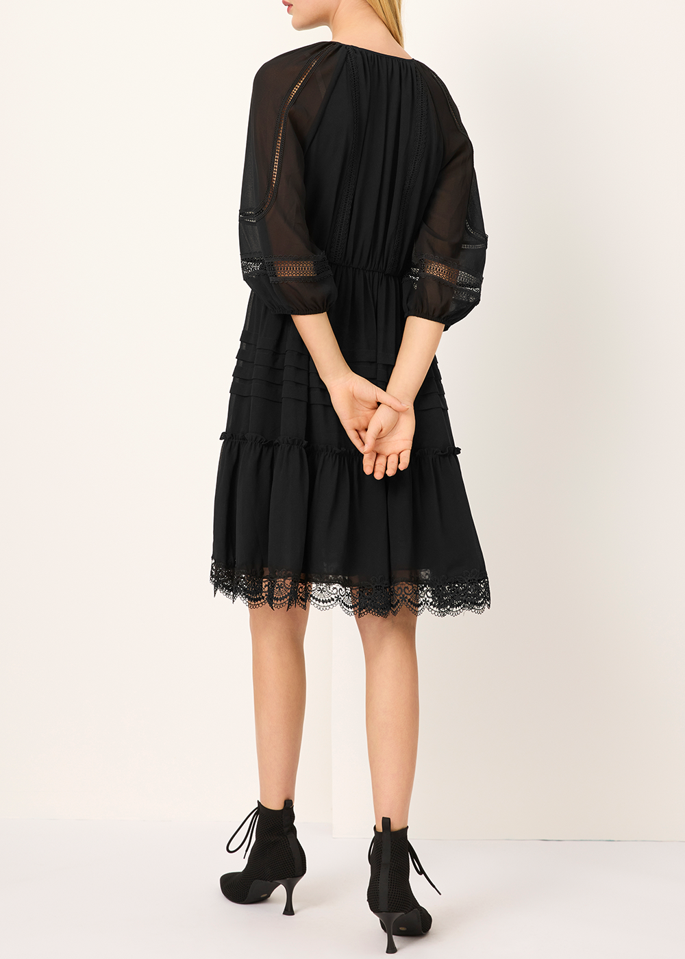 SALAZIA Black Silk Tiered Dresses
