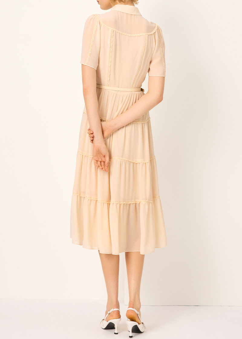 SALAZIA Beige Silk Short-Sleeve Dresses