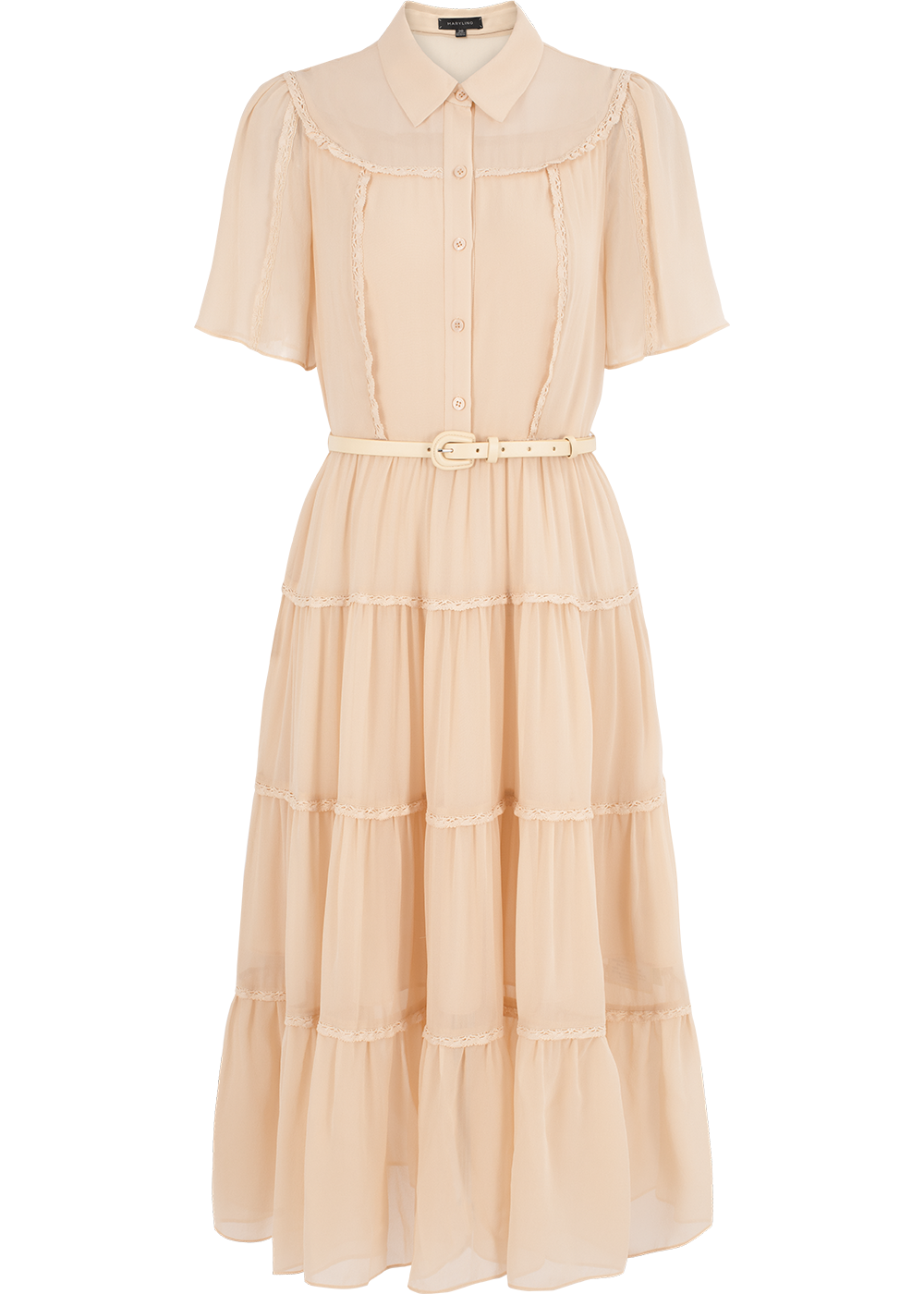 SALAZIA Beige Silk Short-Sleeve Dresses