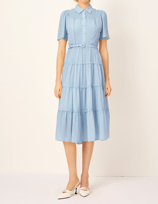 SALAZIA Short-sleeved fitted waist long Dresses