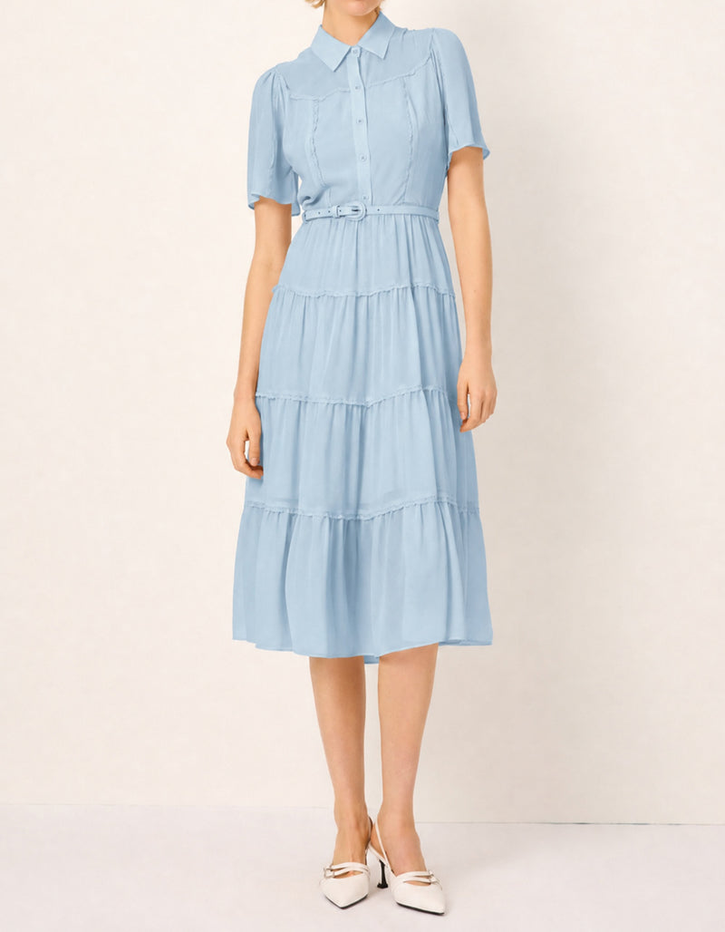 SALAZIA Short-sleeved fitted waist long Dresses