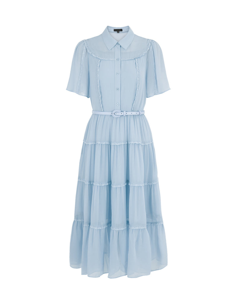 SALAZIA Short-sleeved fitted waist long Dresses