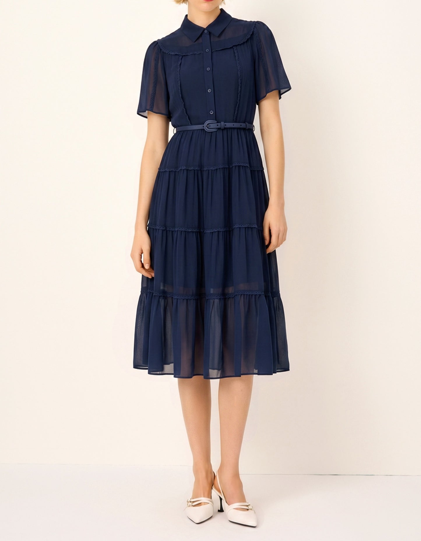 SALAZIA Short-sleeved fitted waist long Dresses