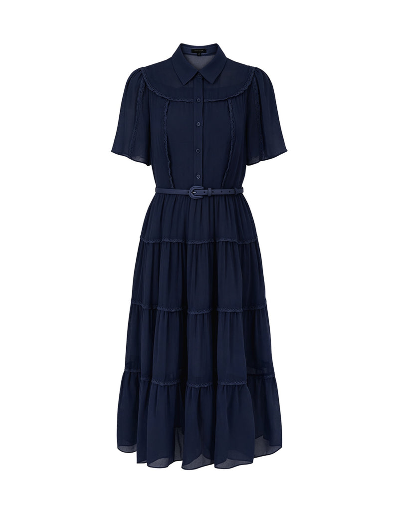 SALAZIA Short-sleeved fitted waist long Dresses