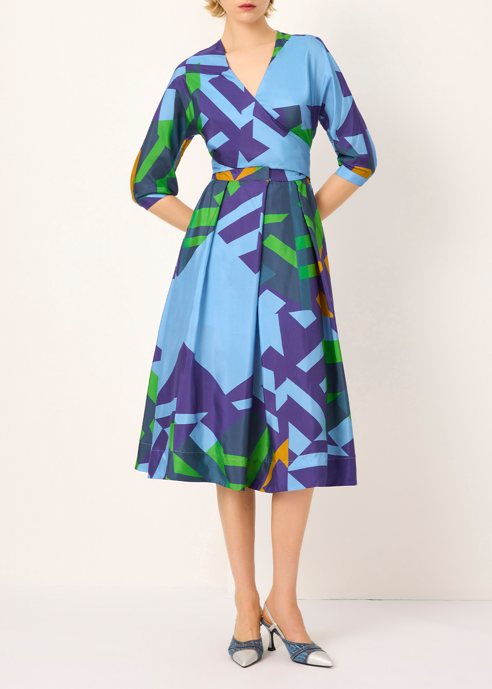 SALAZIA Blue-Green Collage Silk Dresses