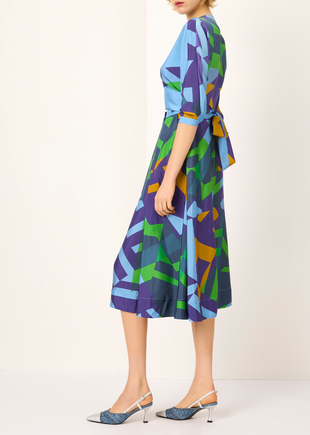 SALAZIA Blue-Green Collage Silk Dresses
