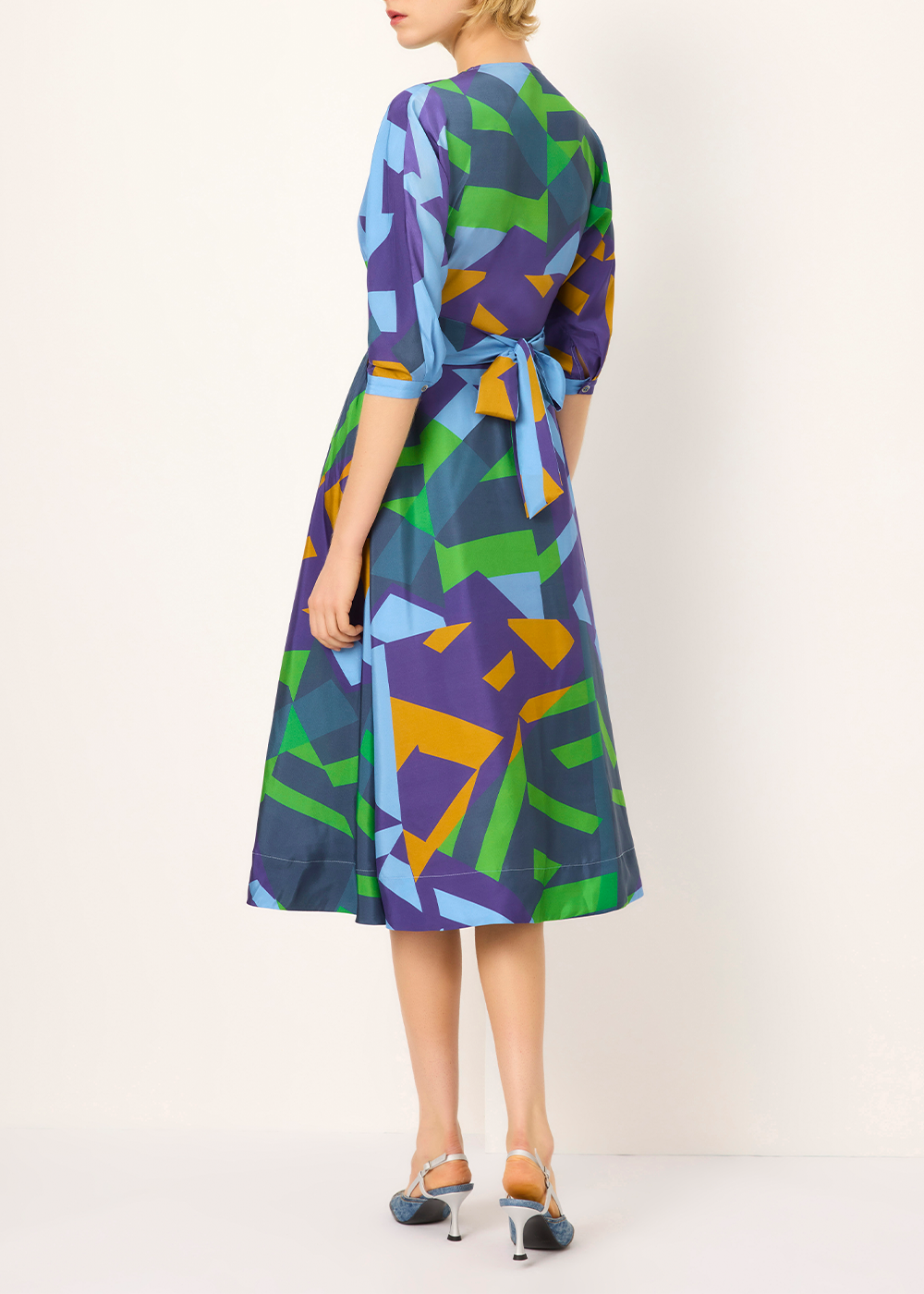 SALAZIA Blue-Green Collage Silk Dresses