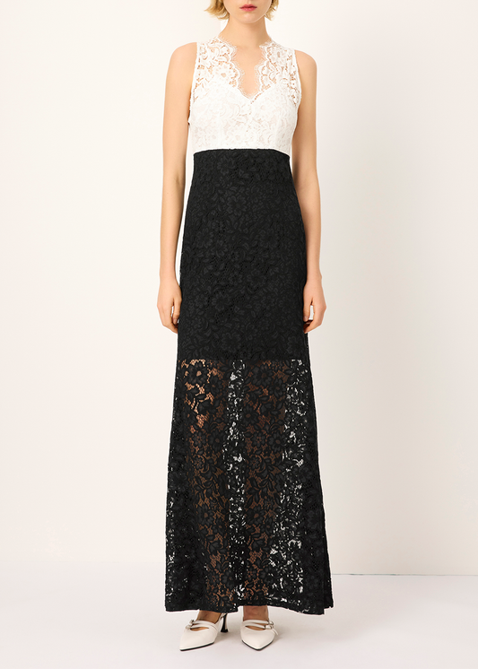 SALAZIA Black-White Colorblock Viscose Blend Maxi Dresses
