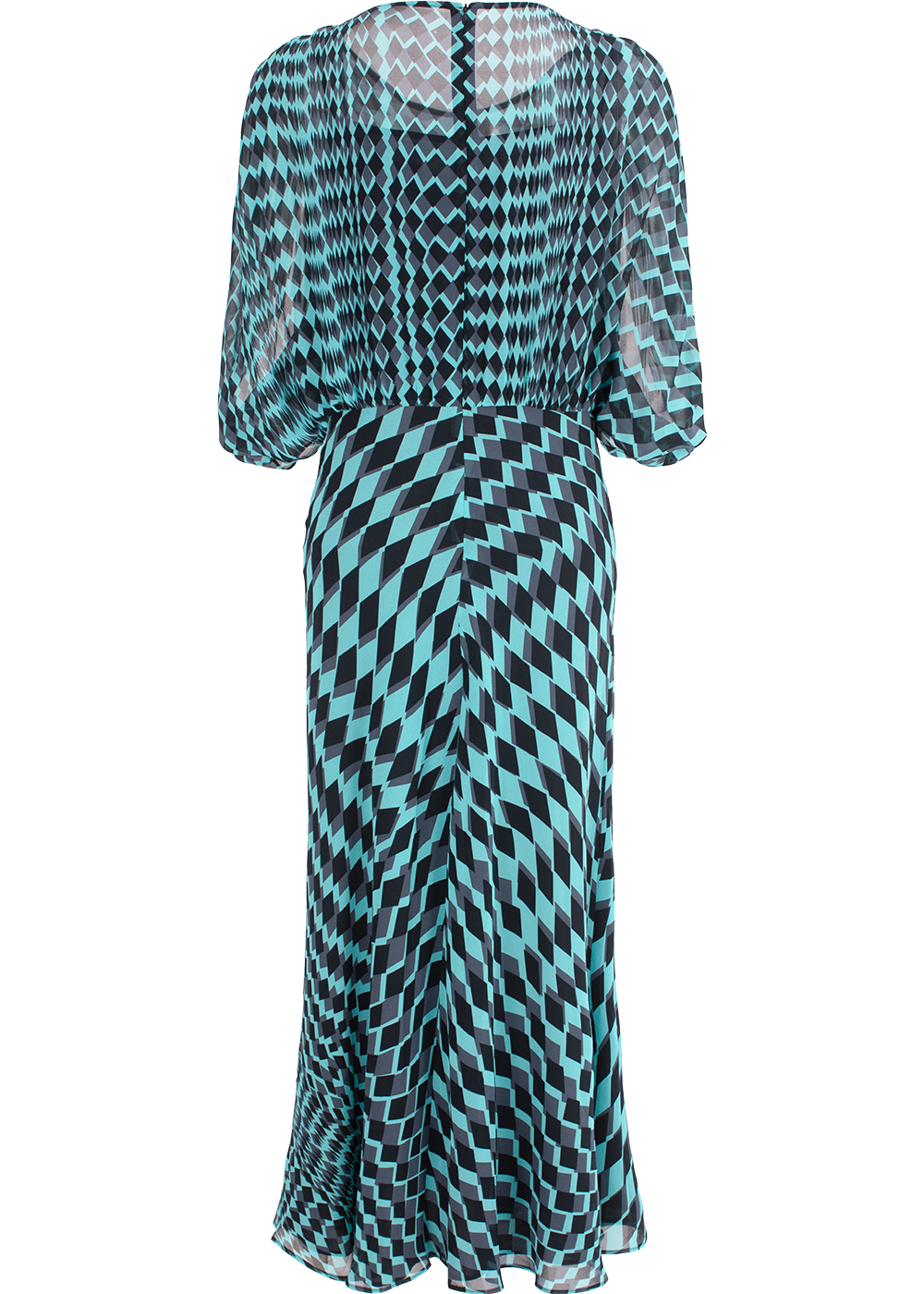 SALAZIA Blue-Black Diamond Grid Dresses