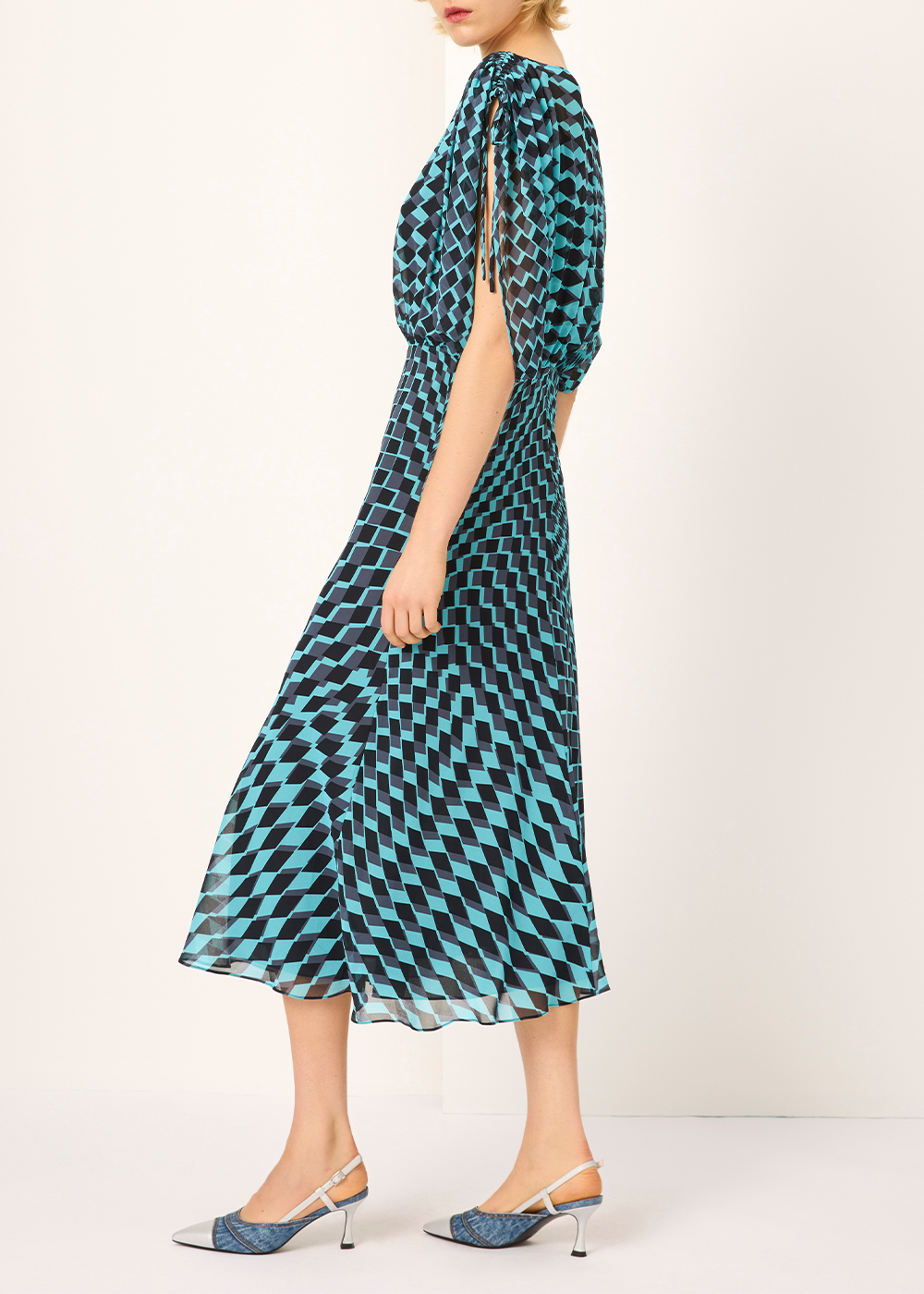 SALAZIA Blue-Black Diamond Grid Dresses