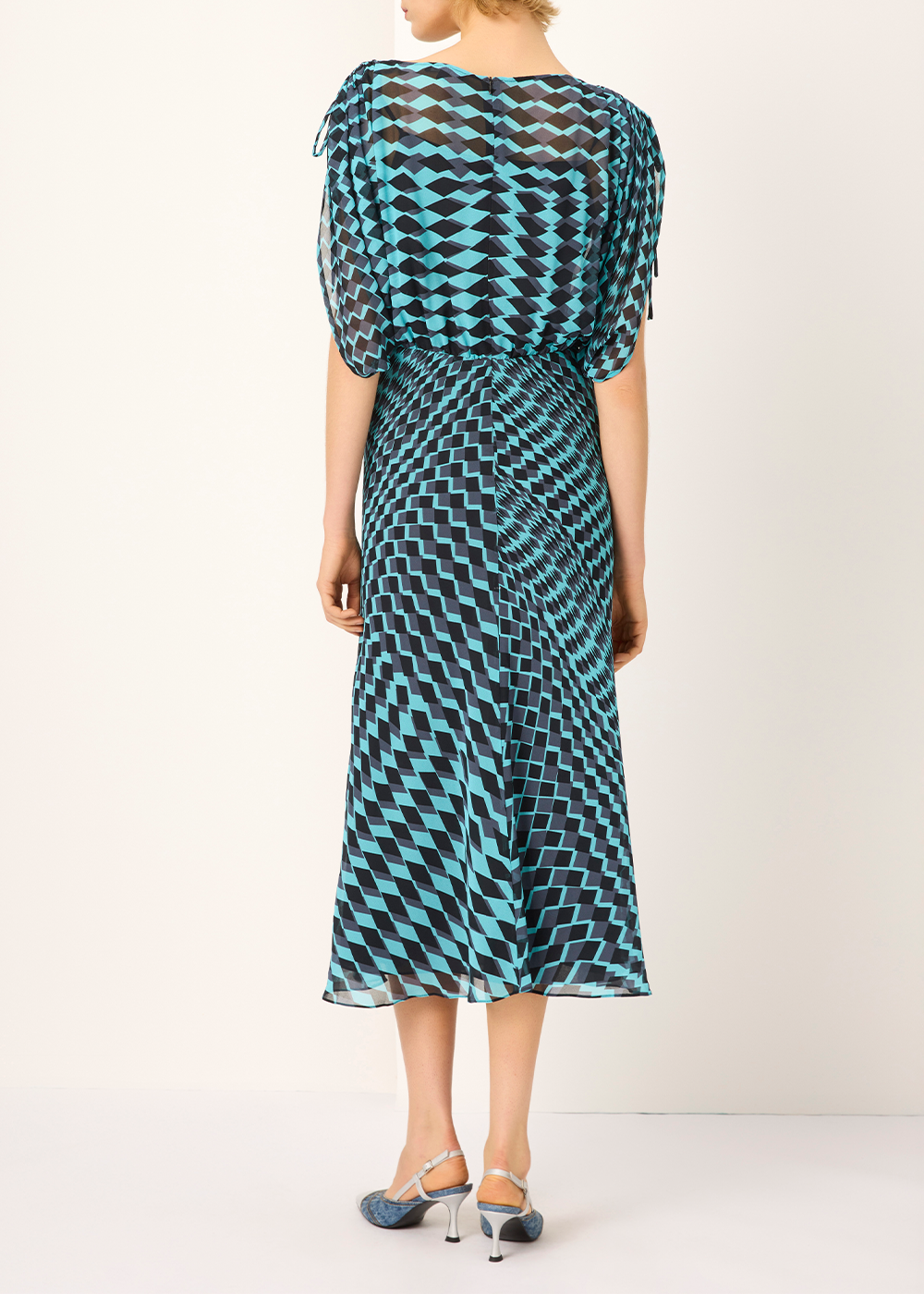 SALAZIA Blue-Black Diamond Grid Dresses