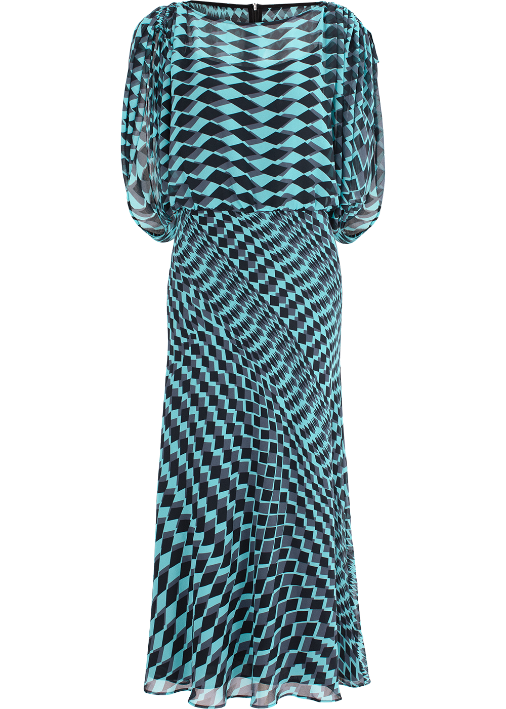 SALAZIA Blue-Black Diamond Grid Dresses