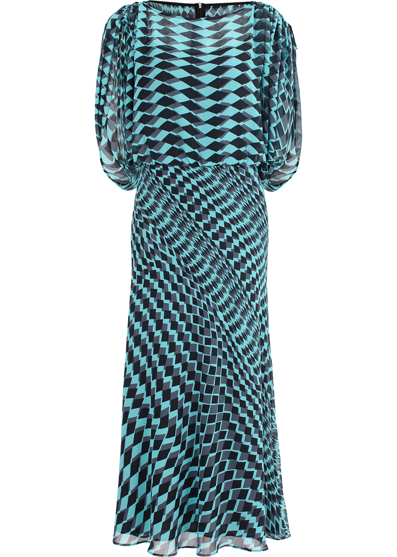 SALAZIA Blue-Black Diamond Grid Dresses