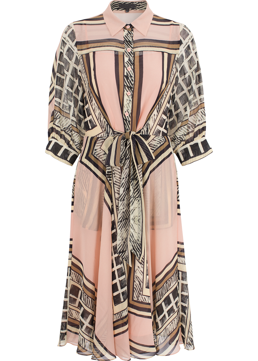 SALAZIA Pink Geometric Art Long-Sleeve Dresses