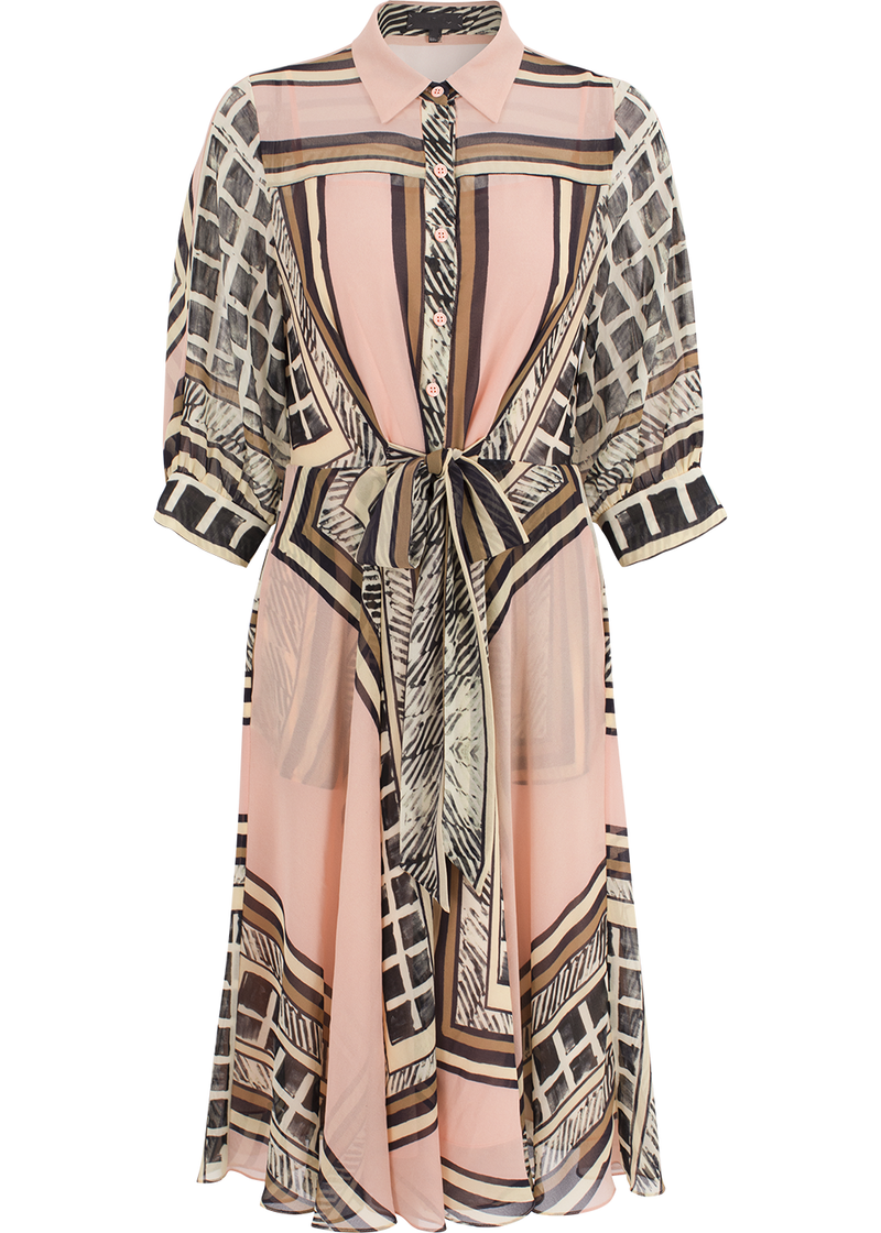 SALAZIA Pink Geometric Art Long-Sleeve Dresses