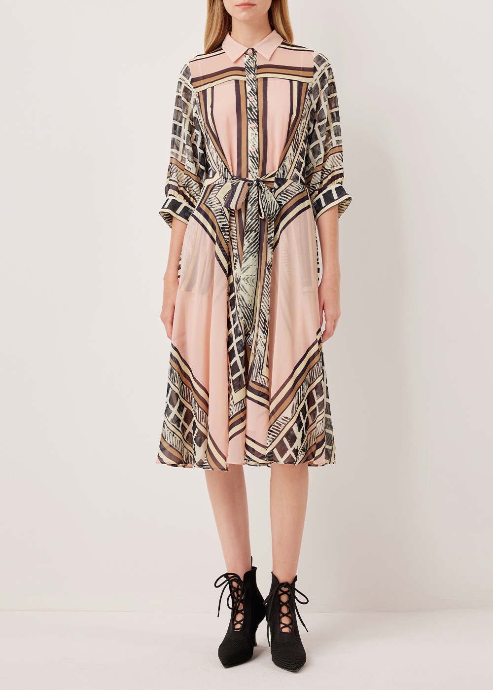 SALAZIA Pink Geometric Art Long-Sleeve Dresses