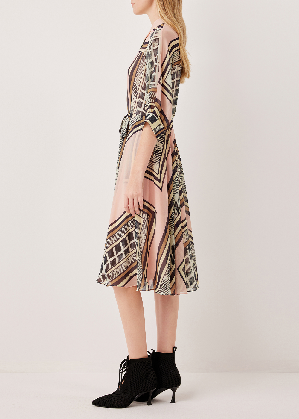 SALAZIA Pink Geometric Art Long-Sleeve Dresses