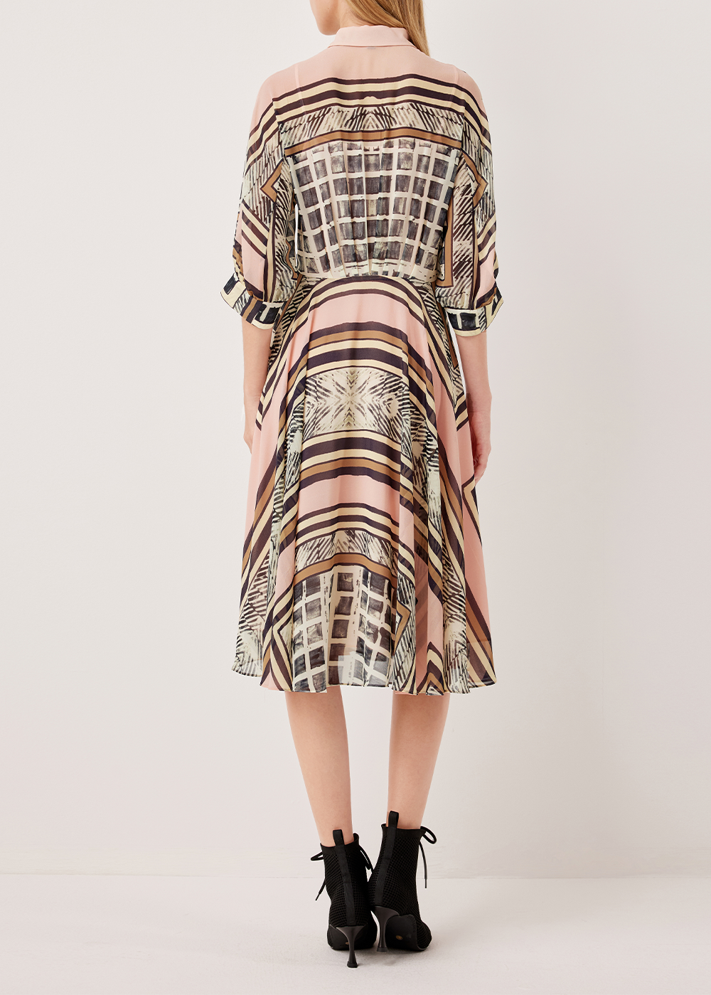 SALAZIA Pink Geometric Art Long-Sleeve Dresses