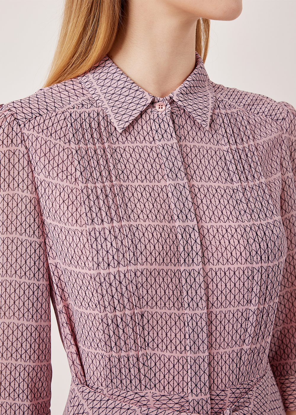 SALAZIA Pink Gingham Lace Long-Sleeve Dresses