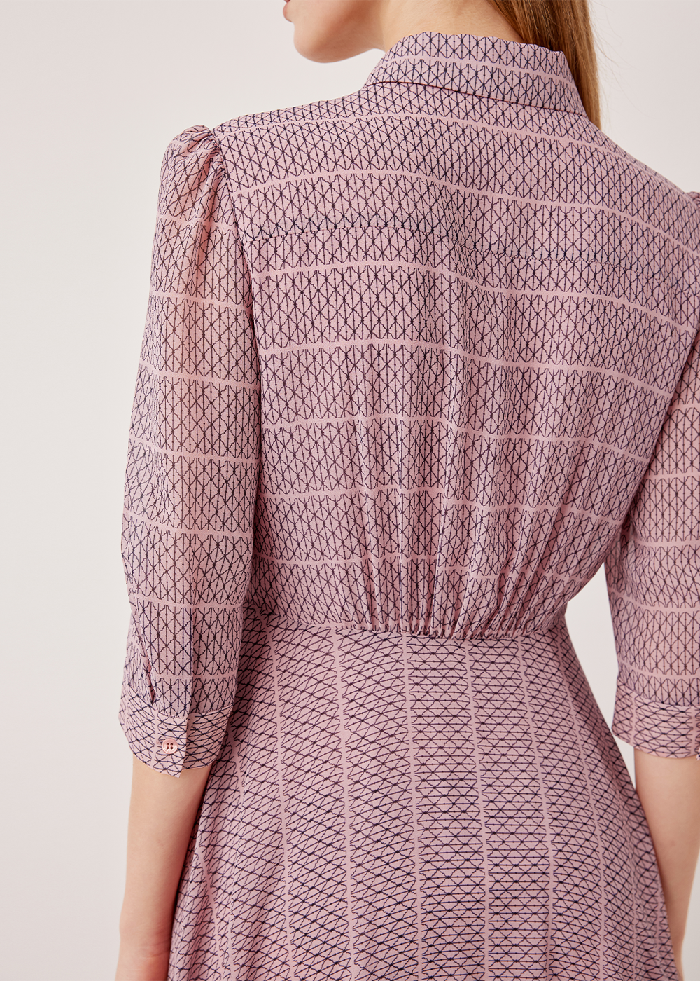 SALAZIA Pink Gingham Lace Long-Sleeve Dresses