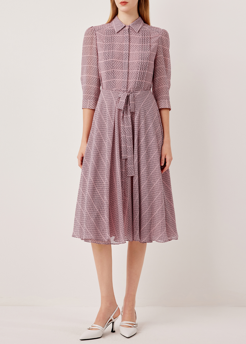 SALAZIA Pink Gingham Lace Long-Sleeve Dresses