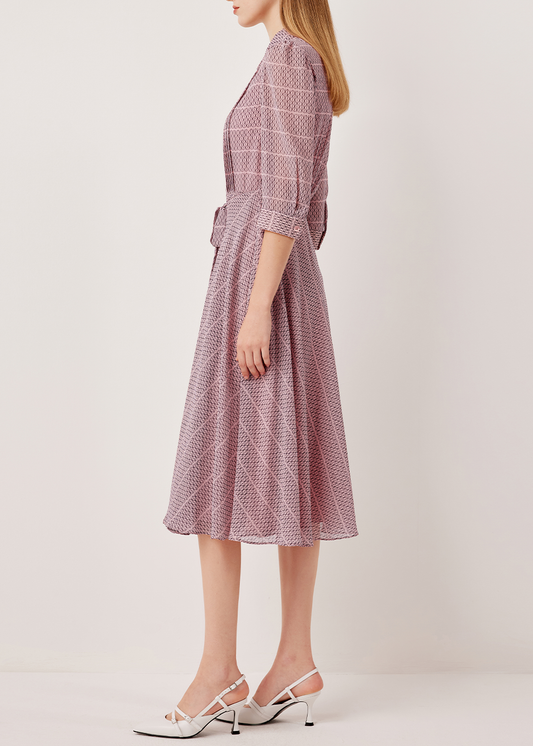SALAZIA Pink Gingham Lace Long-Sleeve Dresses