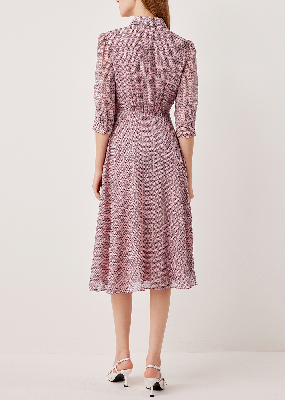 SALAZIA Pink Gingham Lace Long-Sleeve Dresses