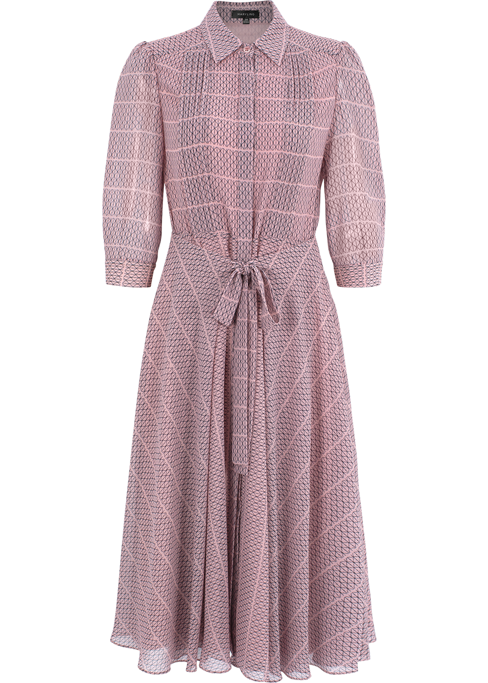 SALAZIA Pink Gingham Lace Long-Sleeve Dresses