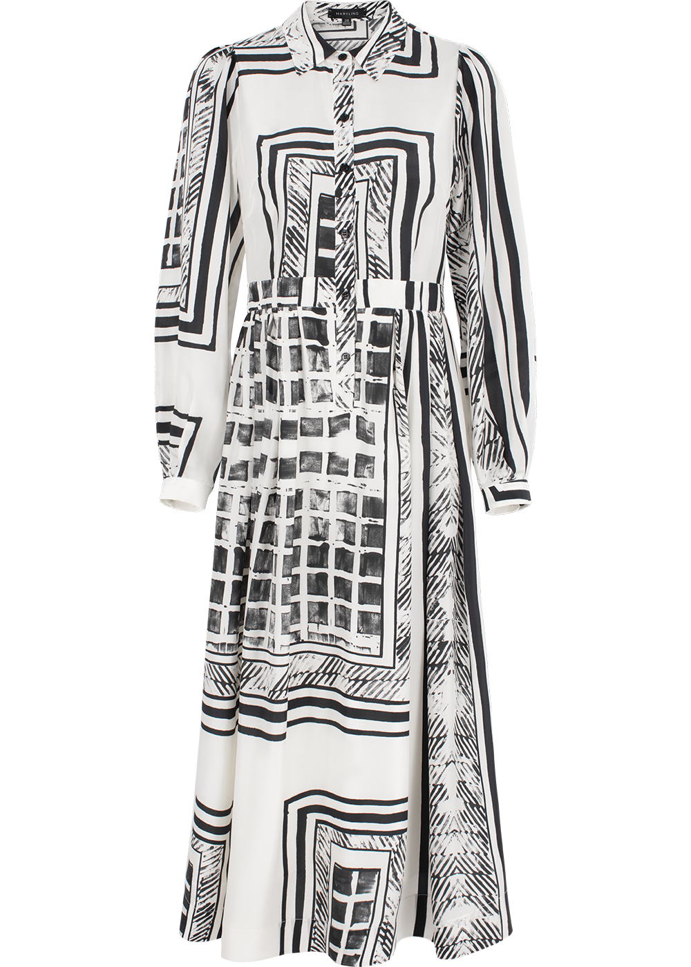 SALAZIA Black-White Light Shadow Silk Dresses