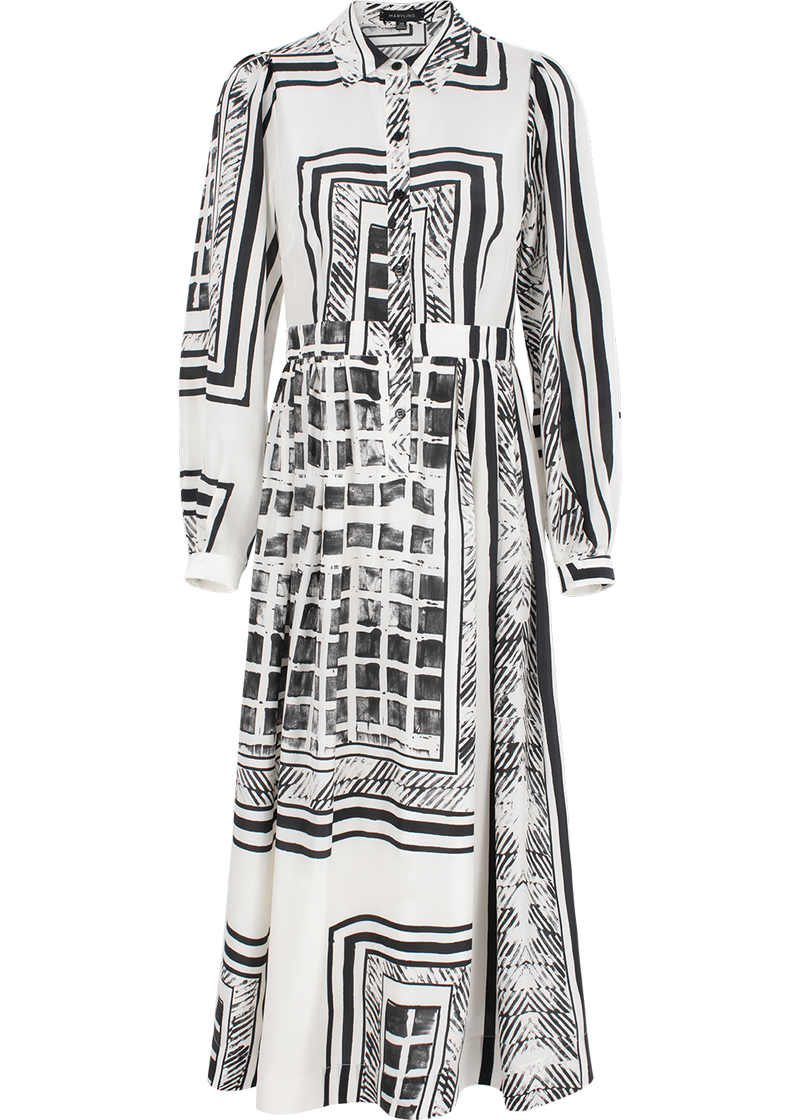 SALAZIA Black-White Light Shadow Silk Dresses